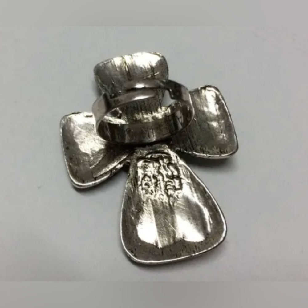 Blue Large Beaded Cross Adjustable Ring - image 3